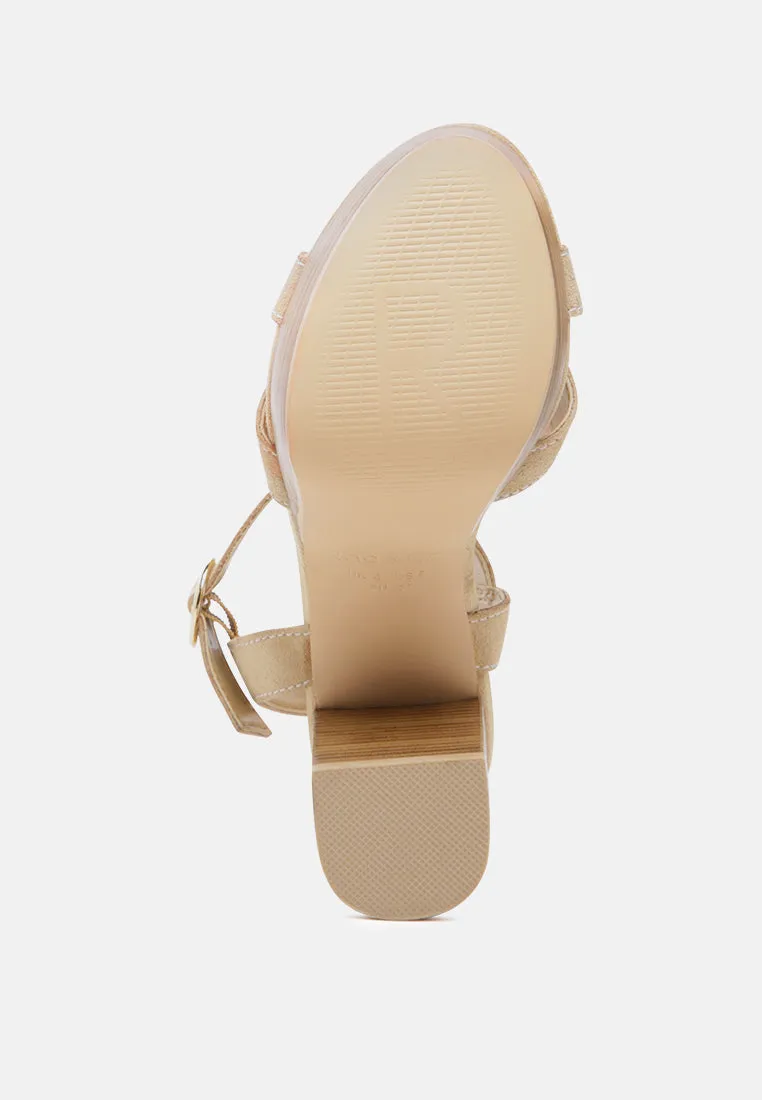 CHOUPETTE Suede Leather Block Heeled Sandal in Nude