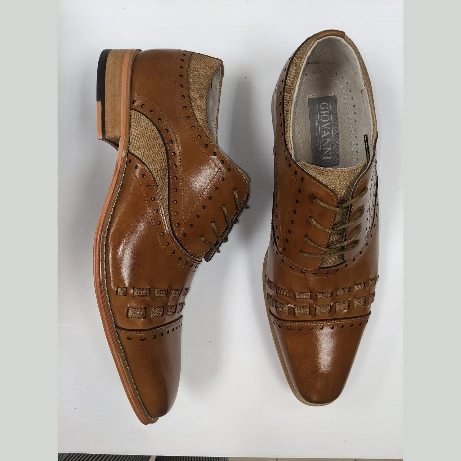 Giovanni Mens Tan 2 Tone Lace-up Oxford Leather Dress Shoes