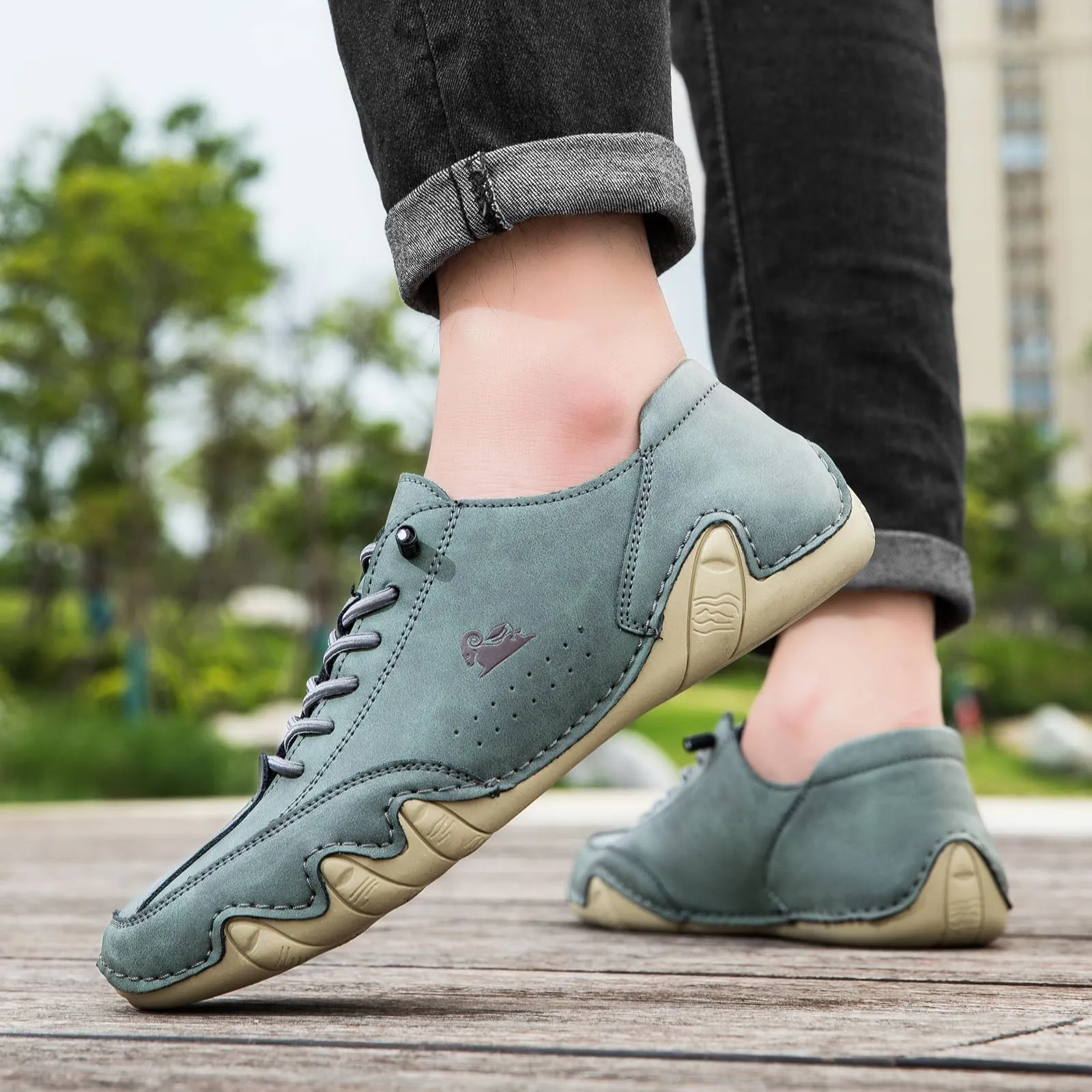 Handgefertigte aus Wildleder mit Klettverschluss, Beck-Schuhe für Herren, wasserdichte Leder-Freizeit-Sneaker, rutschfest, atmungsaktiv