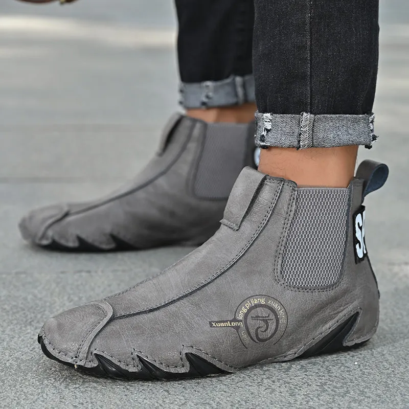 Herren Leder Atmungsaktive Handnähte Weiche Octopussy Sohle Slip On Trendige Freizeitschuhe