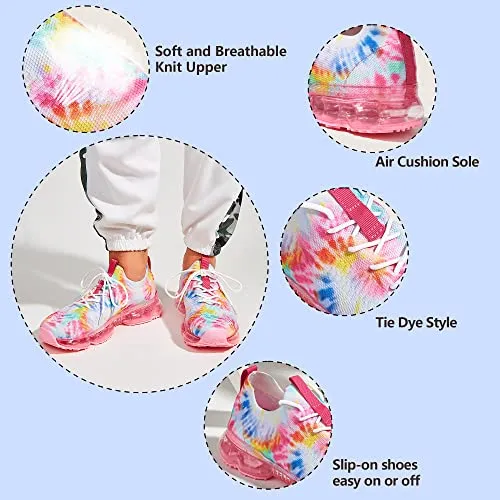 LUCKY STEP Zapatillas de deporte de moda con cojín de aire para mujer, transpirables, informales, cómodas, ligeras, para caminar (corbata rosa, 8B(M) US)