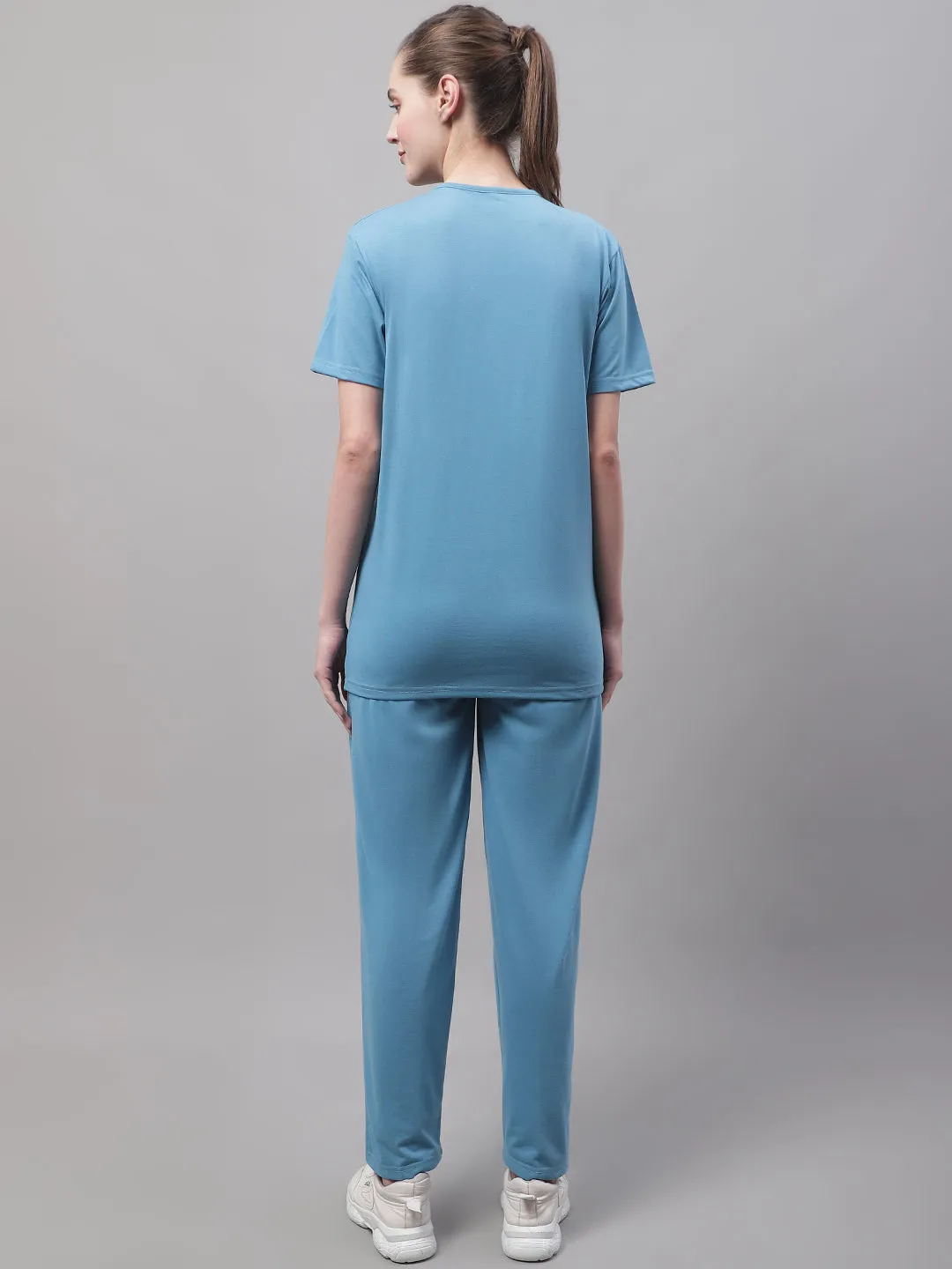 Vimal Jonney Blue Cotton Solid Co-ord Set Tracksuit For Women